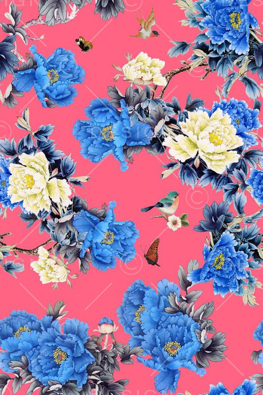 水墨牡丹印花华亿平台图片