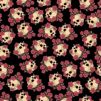 679668-骷颅头玫瑰花黑