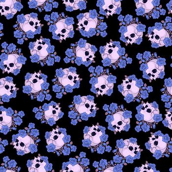 679669-骷颅头玫瑰花蓝