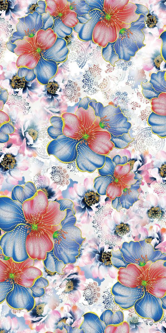 手绘花卉底纹印花华亿平台图片