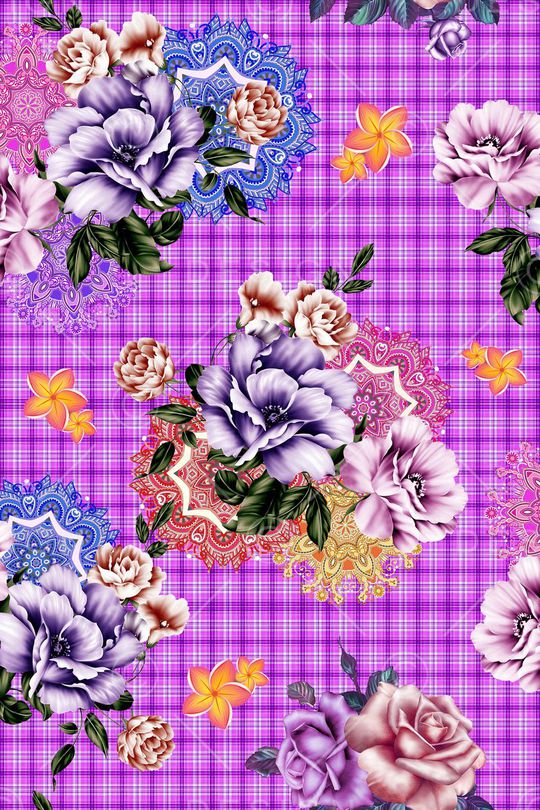 牡丹花、格子、小花、民族风印花华亿平台图片