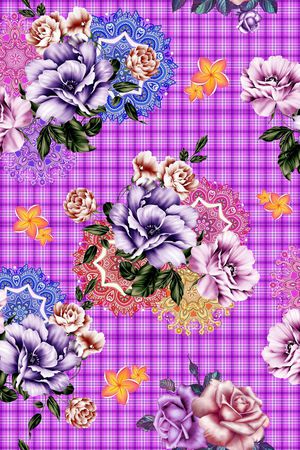 牡丹花、格子、小花、民族风印花华亿平台图片