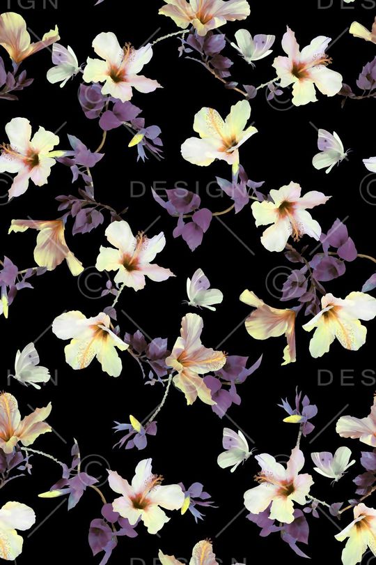 抽象手绘满版树叶花卉印花华亿平台图片