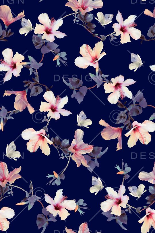 抽象手绘满版树叶花卉印花华亿平台图片