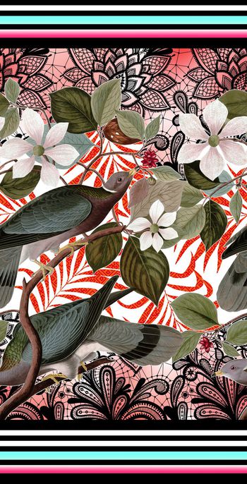 手绘鸟、蕾丝、树叶、条纹、定位印花华亿平台图片