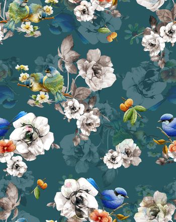 681134-刺绣玫瑰花鸟