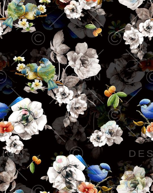 刺绣花鸟印花华亿平台图片