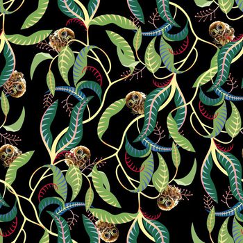 681378-可爱猫头鹰树枝蔓藤