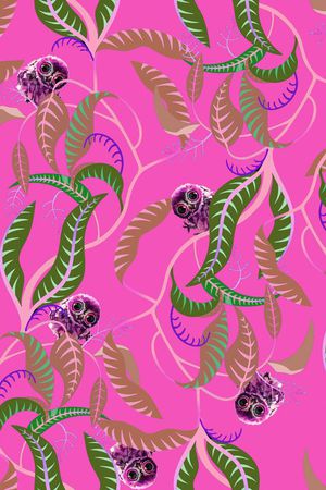 树叶蔓藤可爱猫头鹰印花华亿平台图片