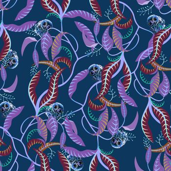 681381-可爱猫头鹰树枝蔓藤蓝