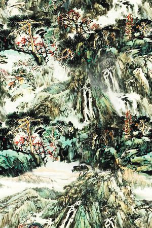 山水画印花华亿平台图片