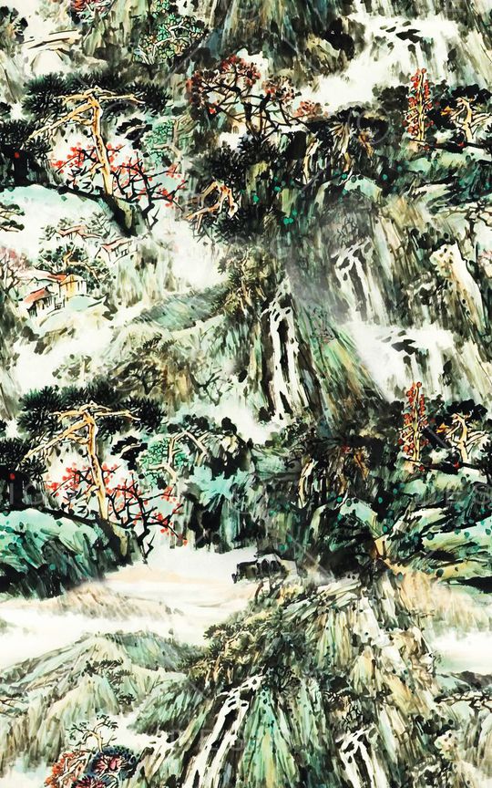 山水画印花华亿平台图片