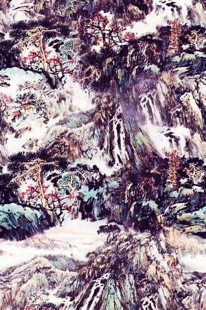 山水画印花华亿平台图片