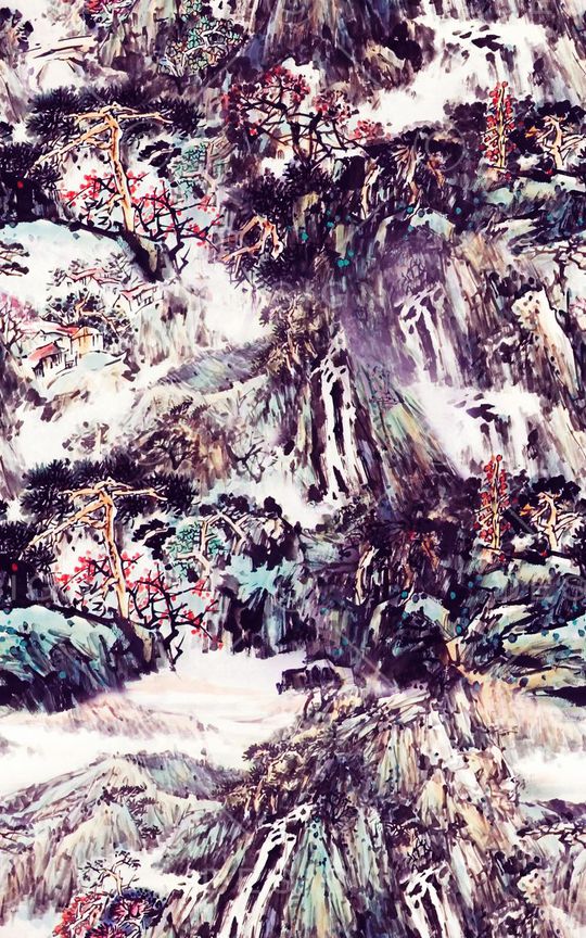 山水画印花华亿平台图片