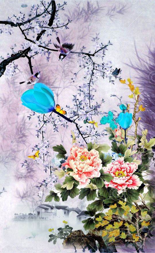 牡丹印花华亿平台图片