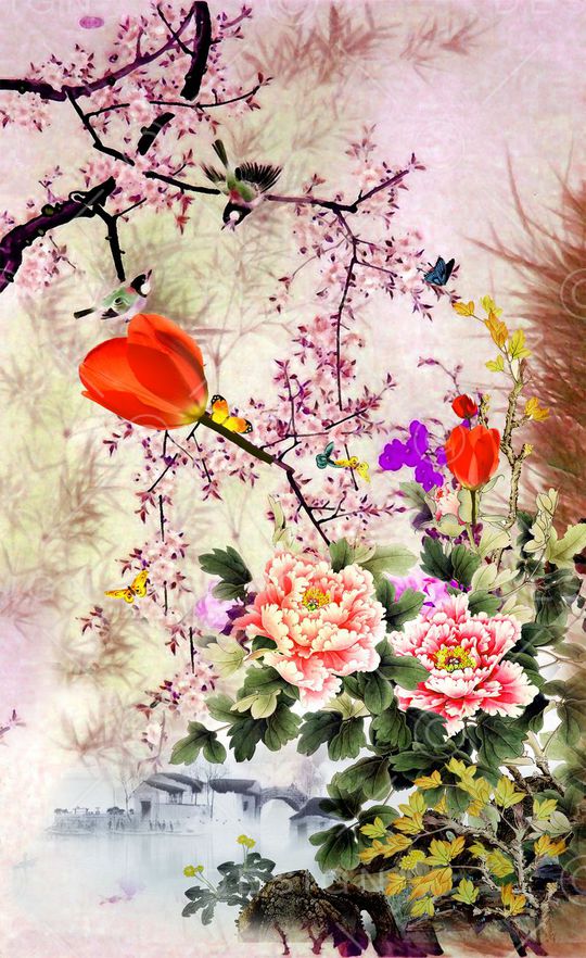 牡丹印花华亿平台图片