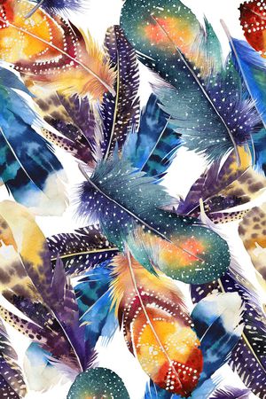 手绘多彩羽毛印花华亿平台图片