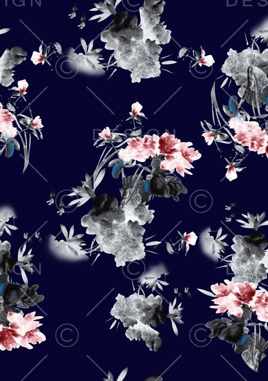 数码花大气花卉印花华亿平台图片