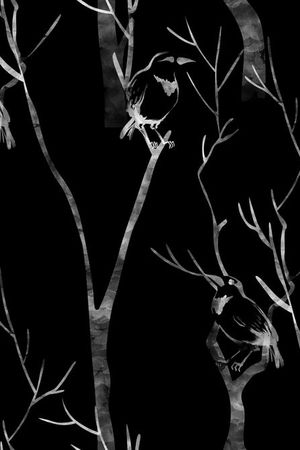 树木鸟水墨女装不定位丝巾印花华亿平台图片