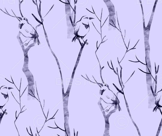 树木鸟水墨女装不定位丝巾印花华亿平台图片