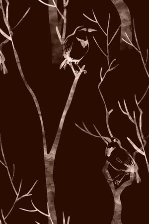 树木鸟水墨女装不定位丝巾印花华亿平台图片