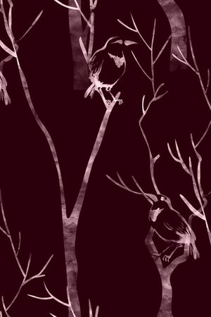 树木鸟水墨女装不定位丝巾印花华亿平台图片