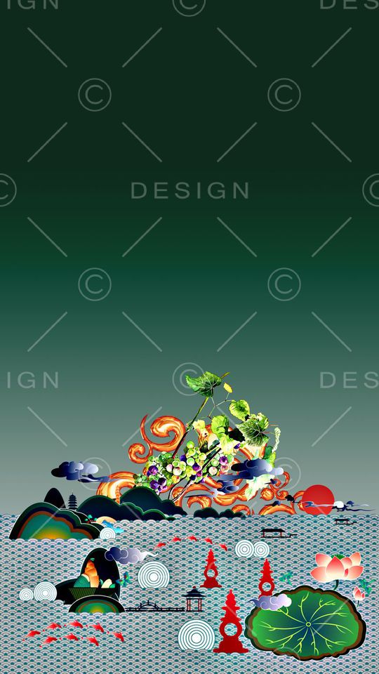 时尚抽象手绘几何风景印花印花华亿平台图片