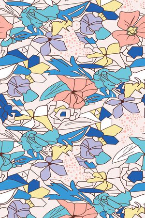 手绘花朵花枝叶子矢量印花华亿平台图片