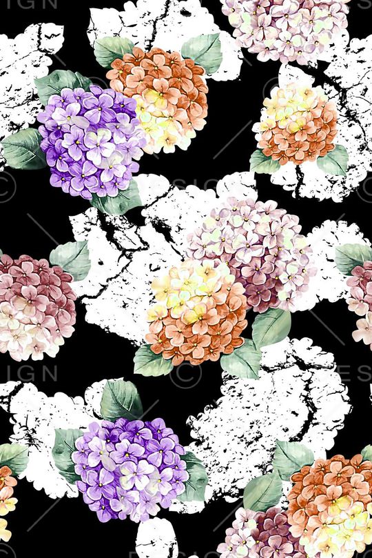 抽象手绘满版花卉印花华亿平台图片