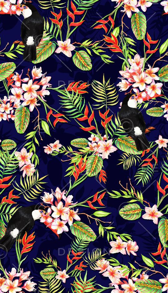 热带花卉印花华亿平台图片