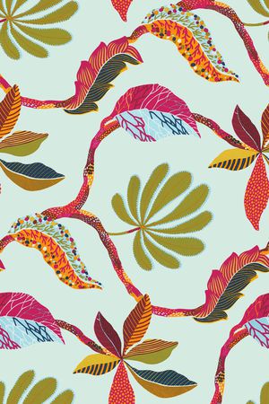 手绘植物印花华亿平台图片