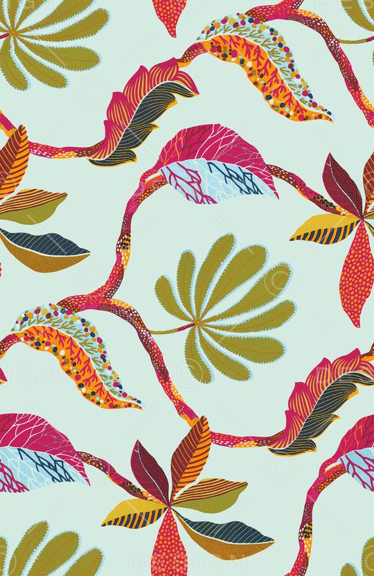 手绘植物印花华亿平台图片