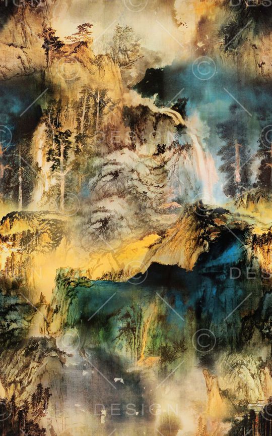 山水画印花华亿平台图片