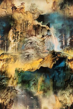 山水画印花华亿平台图片