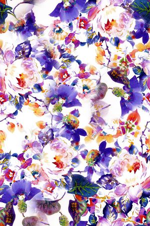 手绘彩色靓丽花卉印花华亿平台图片