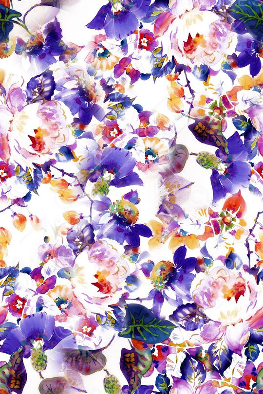 手绘彩色靓丽花卉印花华亿平台图片