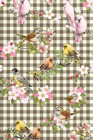 手绘花鸟印花华亿平台图片