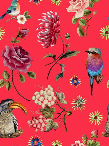 686719-创意刺绣质感花鸟-红