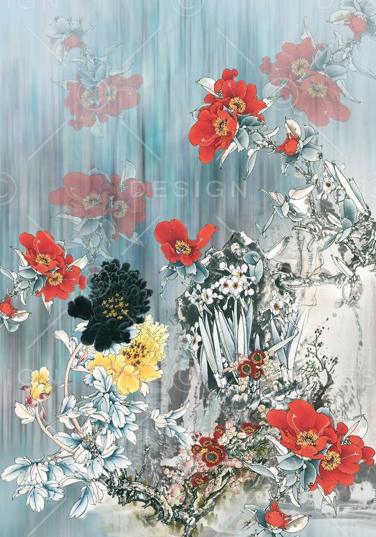 中国风定位花印花华亿平台图片