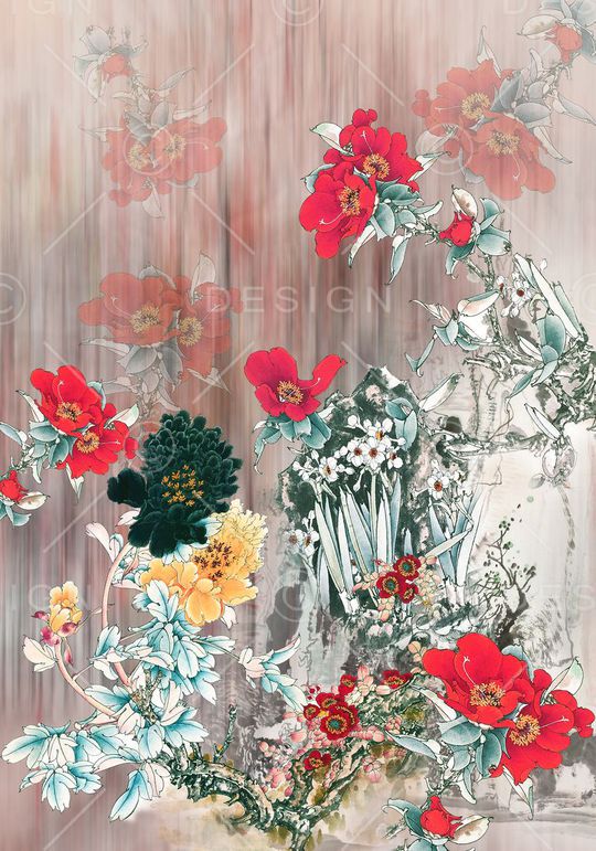 中国风定位花印花华亿平台图片