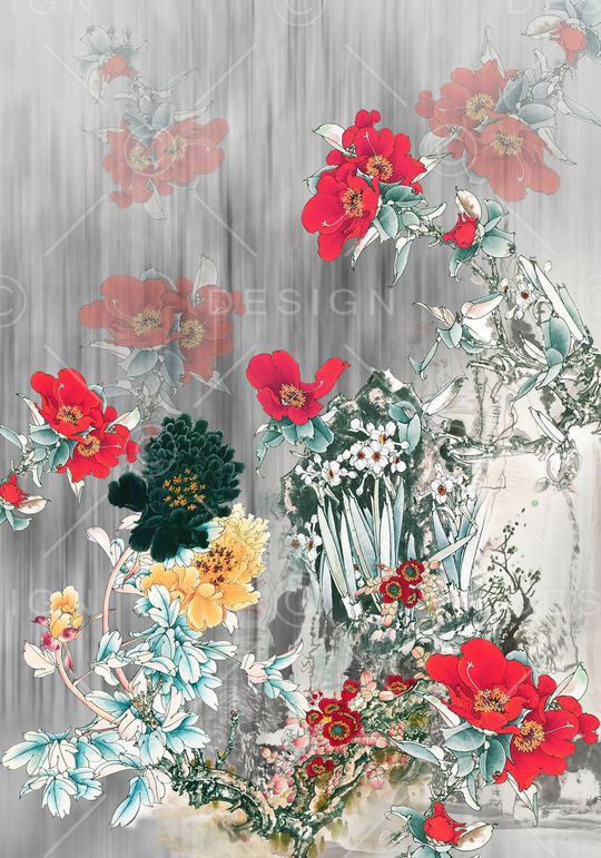 中国风定位花印花华亿平台图片