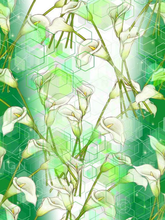 手绘、马蹄莲印花华亿平台图片