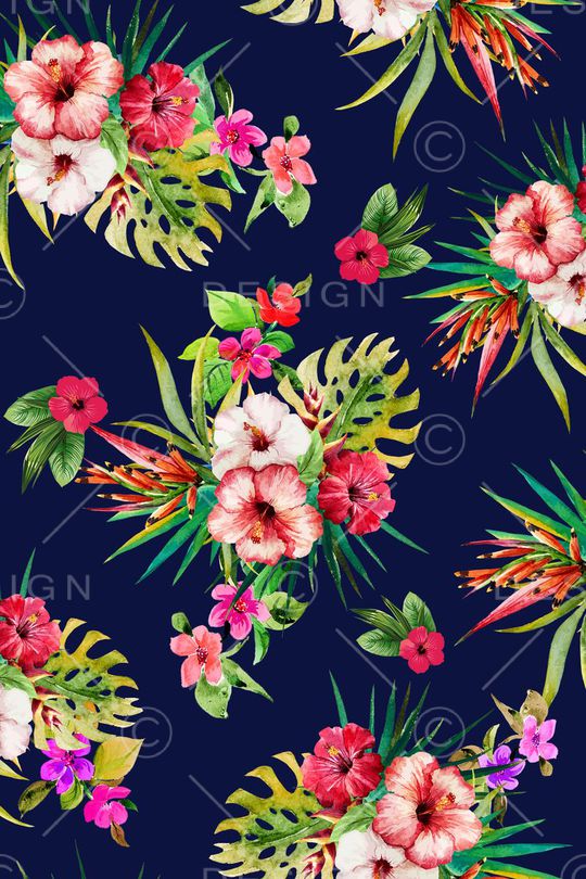 热带花卉印花华亿平台图片