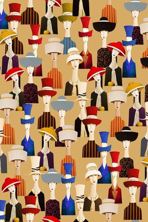 戴帽子的女人印花华亿平台图片