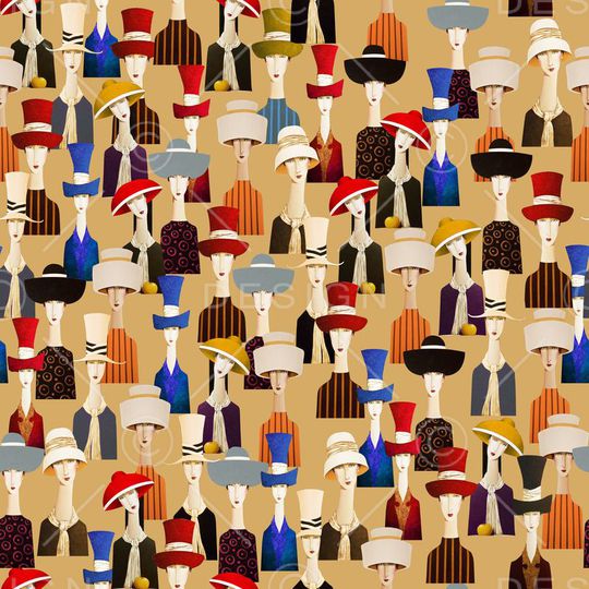 戴帽子的女人印花华亿平台图片