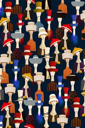 戴帽子的女人印花华亿平台图片