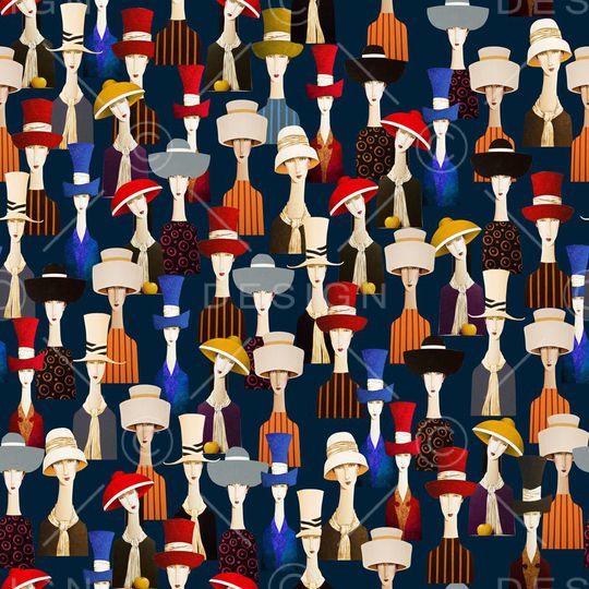 戴帽子的女人印花华亿平台图片