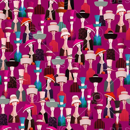 戴帽子的女人印花华亿平台图片