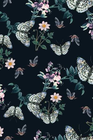 刺绣蝴蝶印花华亿平台图片