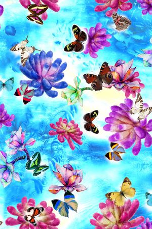 花卉。蝴蝶印花华亿平台图片